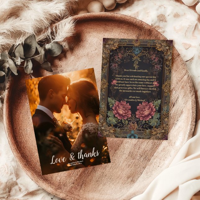 Tarjeta De Agradecimiento Foto Floral Victoriano Boda gótico (Subido por el creador)