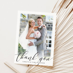 Tarjeta De Agradecimiento FOTO GRACIAS elegante escritura caligrafía negro