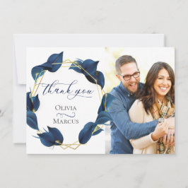 Tarjeta De Agradecimiento Foto Gracias Moderno Índigo Azul Profundo y Dorado