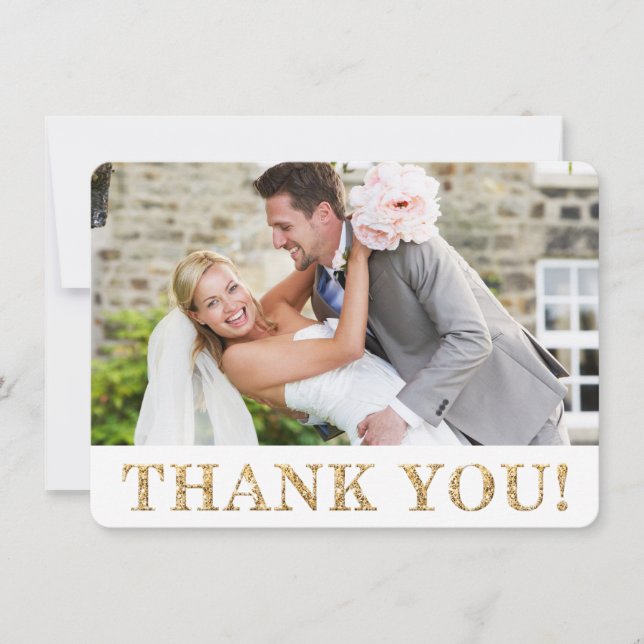 Tarjeta De Agradecimiento FOTO GRACIAS purpurina de texto lindo boda (Anverso)