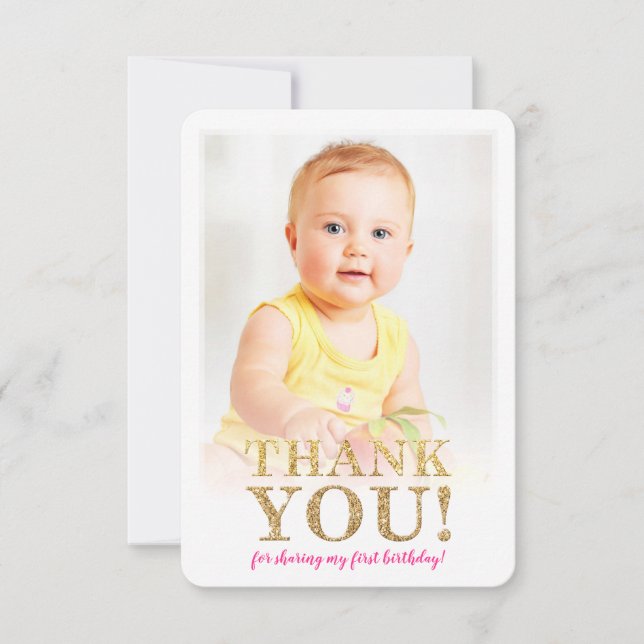 Tarjeta De Agradecimiento FOTO GRACIAS purpurina dorado lindo color de agua  (Anverso)