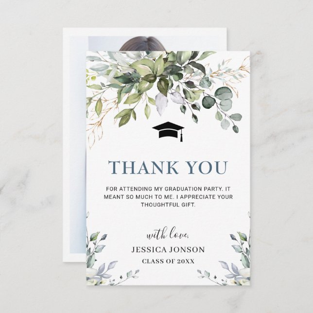 Tarjeta De Agradecimiento FOTO Graduación del follaje Eucalyptus simple y el (Anverso / Reverso)
