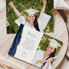 Tarjeta De Agradecimiento Foto Graduación Escritura Oro Ágata Azul Marítimo