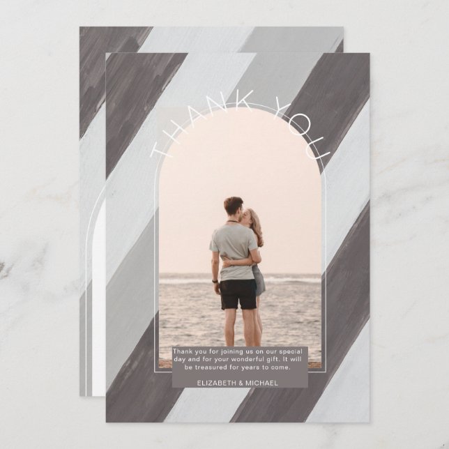 Tarjeta De Agradecimiento FOTO Gris Stried de Shades contemporáneas GRACIAS (Anverso / Reverso)
