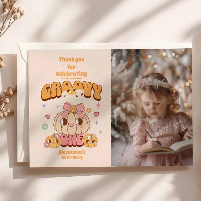 Tarjeta De Agradecimiento Foto Groovy Un Boho Daisy Primer Fiesta de cumplea (Subido por el creador)