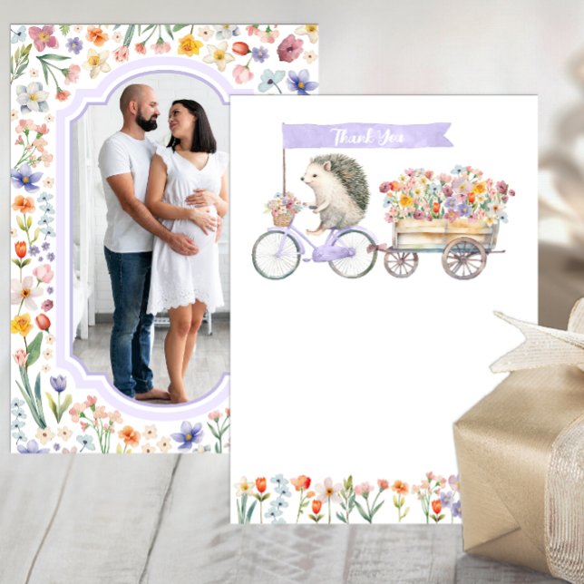 Tarjeta De Agradecimiento Foto Lavender Gracias - Hedgehog Baby Shower (Photo Baby Shower Thank You Card)
