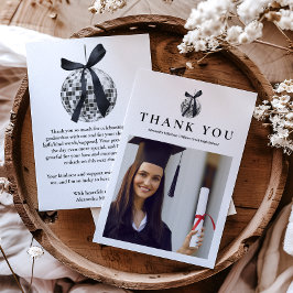 Tarjeta De Agradecimiento Foto Lazo Negro Bola de Disco Fiesta de Graduación