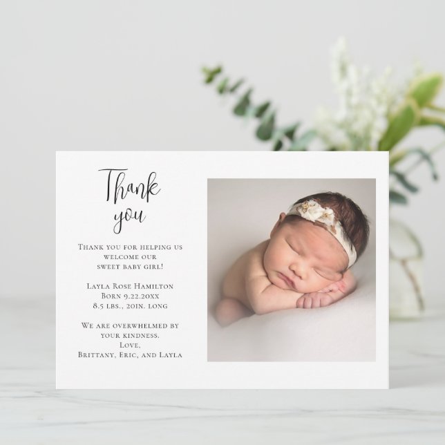 Tarjeta De Agradecimiento Foto manuscrita Baby Shower Gracias (Anverso de pie)