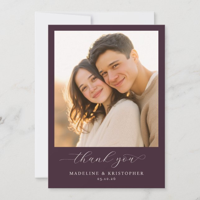 Tarjeta De Agradecimiento Foto Marrón Romántica (Anverso)