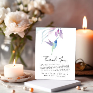 Tarjeta De Agradecimiento Foto memorial de acuarela floral de colibrí
