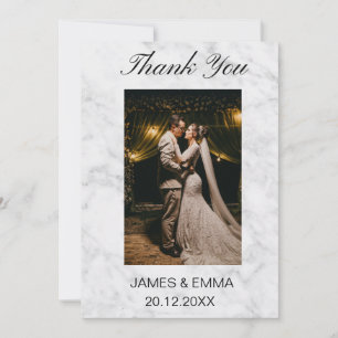 Tarjeta De Agradecimiento Foto minimalista del boda simple de mármol blanco
