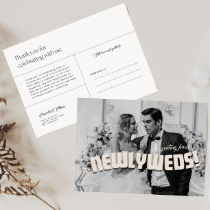 Tarjeta De Agradecimiento Foto minimalista editable de recién casados retro