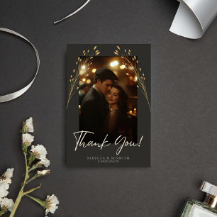 Tarjeta De Agradecimiento Foto minimalista floral dorada lujosa
