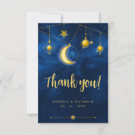 Tarjeta De Agradecimiento Foto moderna celeste azul medianoche oro