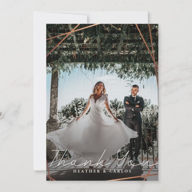 Tarjeta De Agradecimiento Foto moderna de Boda geométrico Gold (Anverso)