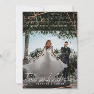 Tarjeta De Agradecimiento Foto moderna de Boda geométrico Gold