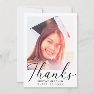 Tarjeta De Agradecimiento Foto moderna de escritura negra graduada en blanco