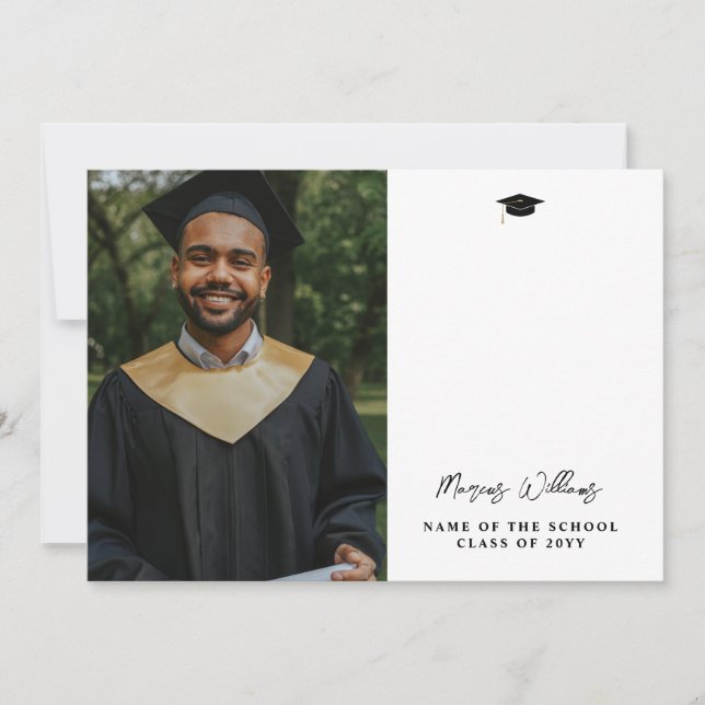 Tarjeta De Agradecimiento Foto moderna de graduación de escritura de firma (Anverso)