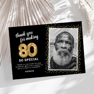 Tarjeta De Agradecimiento Foto moderna del 80º cumpleaños de adultos