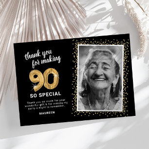 Tarjeta De Agradecimiento Foto moderna del 90 cumpleaños adulto