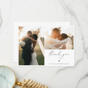 Tarjeta De Agradecimiento Foto moderna del Boda con guión de Boho