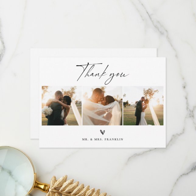 Tarjeta De Agradecimiento Foto moderna del Boda con guión de Boho (Anverso/Reverso In Situ)
