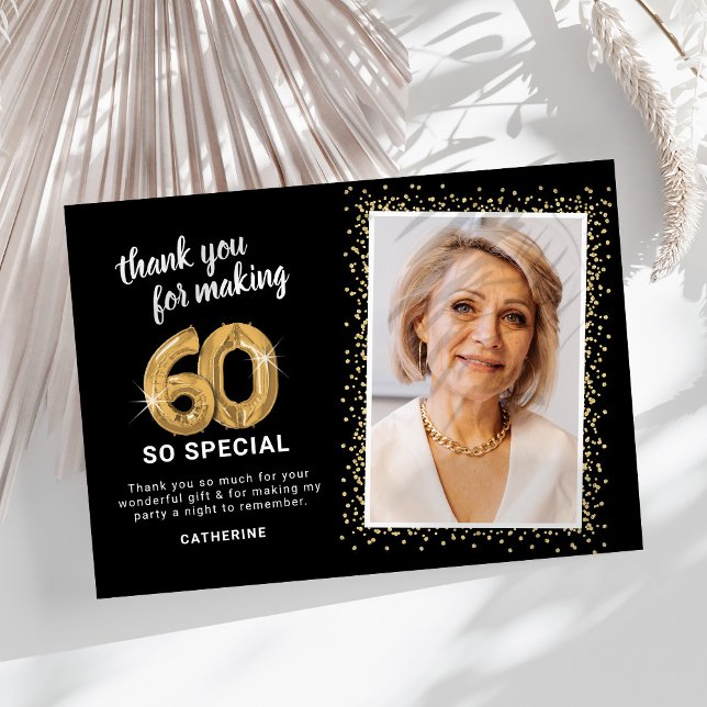 Tarjeta De Agradecimiento Foto moderna del cumpleaños número 60 de adultos (Subido por el creador)