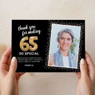 Tarjeta De Agradecimiento Foto moderna del cumpleaños número 65 de adultos