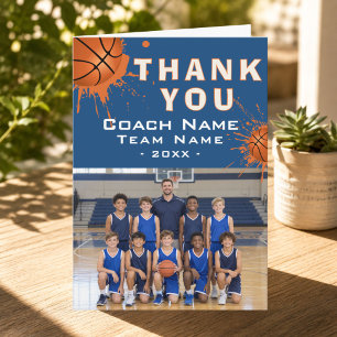 Tarjeta De Agradecimiento Foto moderna del equipo de baloncesto con entrenad