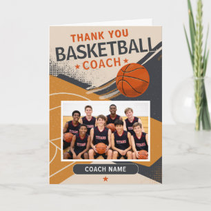 Tarjeta De Agradecimiento Foto moderna del equipo de baloncesto con entrenad