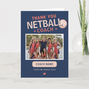 Tarjeta De Agradecimiento Foto moderna del equipo de netball con entrenador