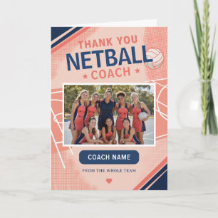 Tarjeta De Agradecimiento Foto moderna del equipo de netball con entrenador