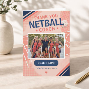 Tarjeta De Agradecimiento Foto moderna del equipo de netball con entrenador