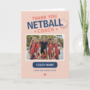 Tarjeta De Agradecimiento Foto moderna del equipo de netball con entrenador