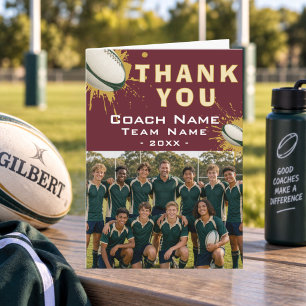 Tarjeta De Agradecimiento Foto moderna del equipo de rugby con entrenador