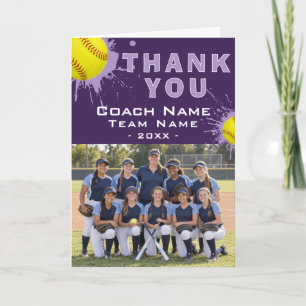 Tarjeta De Agradecimiento Foto moderna del equipo de sóftbol con el entrenad