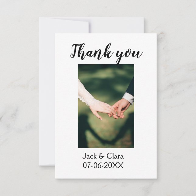 Tarjeta De Agradecimiento Foto moderna elegante simple gracias de boda (Anverso)