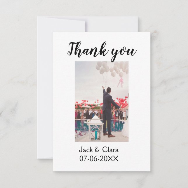 Tarjeta De Agradecimiento Foto moderna elegante simple gracias por la boda  (Anverso)