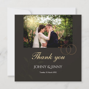 Tarjeta De Agradecimiento Foto moderna personalizable boda negra