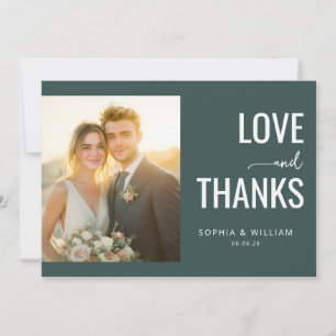 Tarjeta De Agradecimiento Foto moderna romántica en azul teal