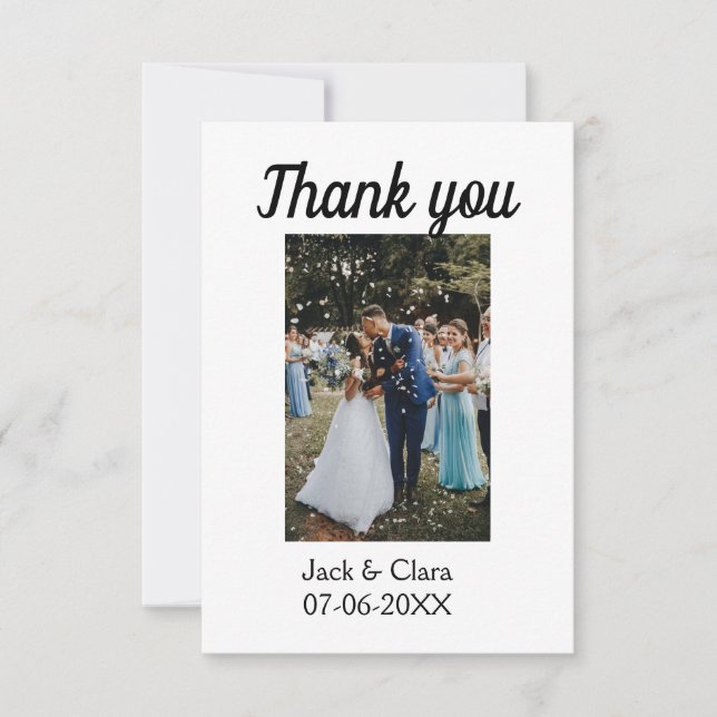Tarjeta De Agradecimiento Foto moderna y elegante, boda simple, gracias (Anverso)