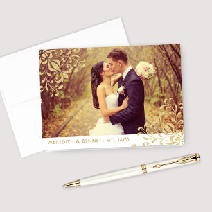 Tarjeta De Agradecimiento Foto Monograma de Boda con Glamour Vintage Dorado