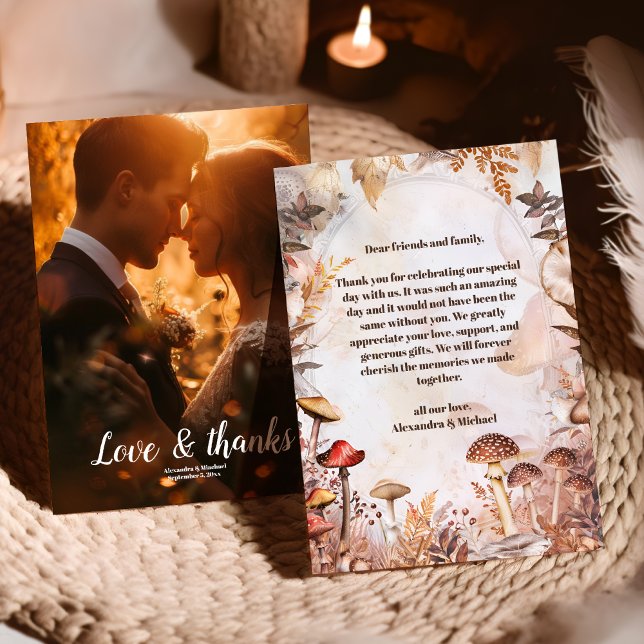 Tarjeta De Agradecimiento Foto Mushroom Toadstool Boda forestal encantado (Subido por el creador)