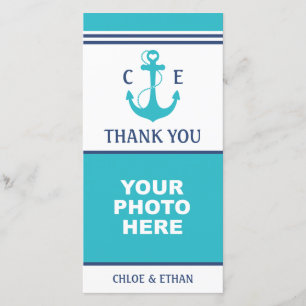 Tarjeta De Agradecimiento Foto Nautical Turquoise Heart Anchor