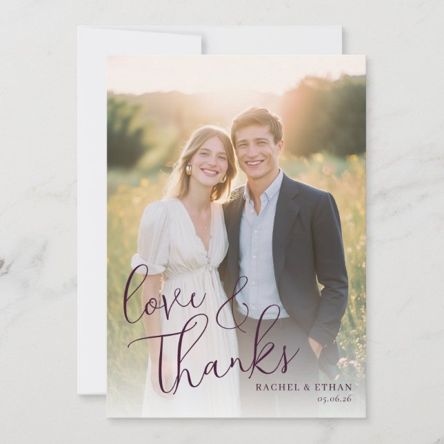 Tarjeta De Agradecimiento Foto Navy Crema Romántica (Anverso)