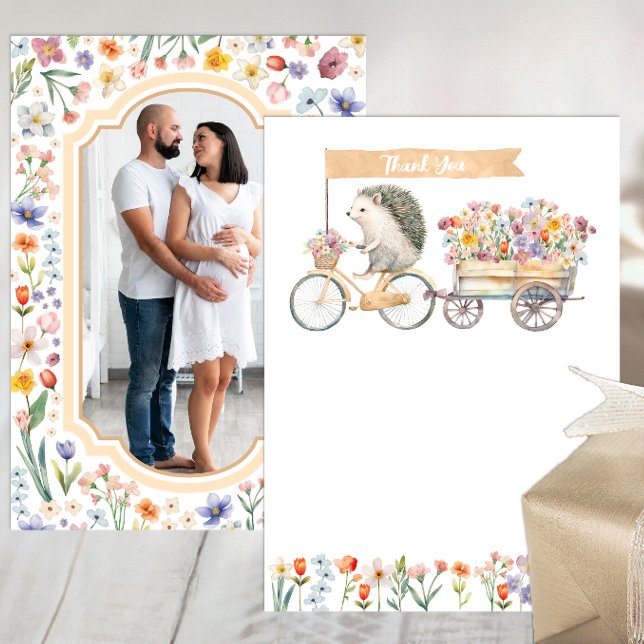 Tarjeta De Agradecimiento Foto Neutral Gracias - Hedgehog Baby Shower (Photo Baby Shower Thank You Card)