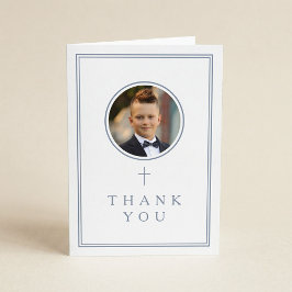Tarjeta De Agradecimiento Foto Niño Primera Comunión Azul Polvo