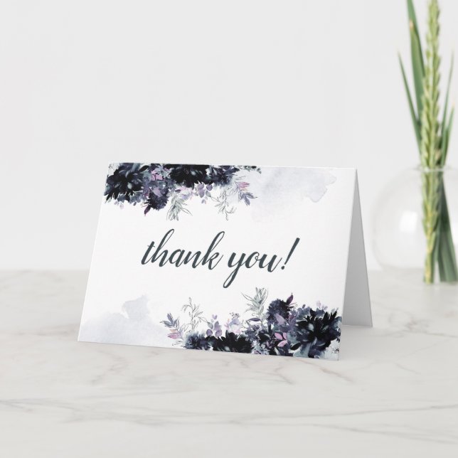 Tarjeta De Agradecimiento Foto Nocturnal Floral Marina Blue Custom Wedding (Anverso)