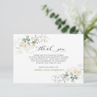 Tarjeta De Agradecimiento Foto: Oro de Verdor Floral Blanco En Memoria Amada