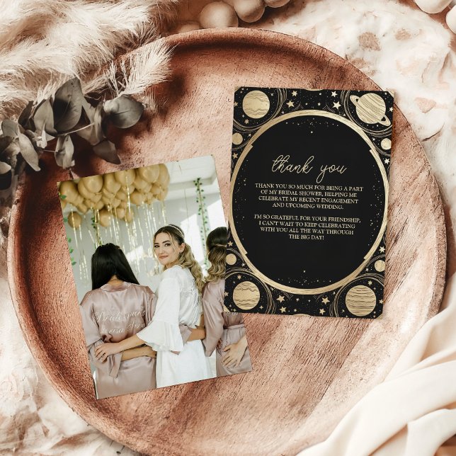 Tarjeta De Agradecimiento Foto Oro Negro Creciente Celestial Novia (Subido por el creador)